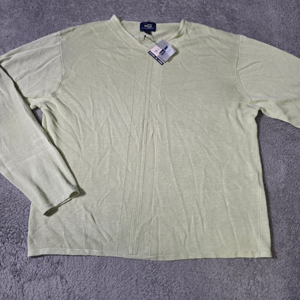 Wilke Rodriguez Mens L V-Neck Sweater Sage Green Linen Blend Textured E7486